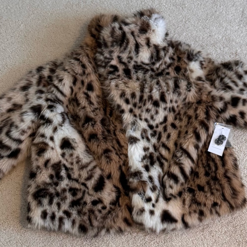 NWT XS Jessica Simpson Leopard Print Faux Fur Jacket - Picture 7 of 7